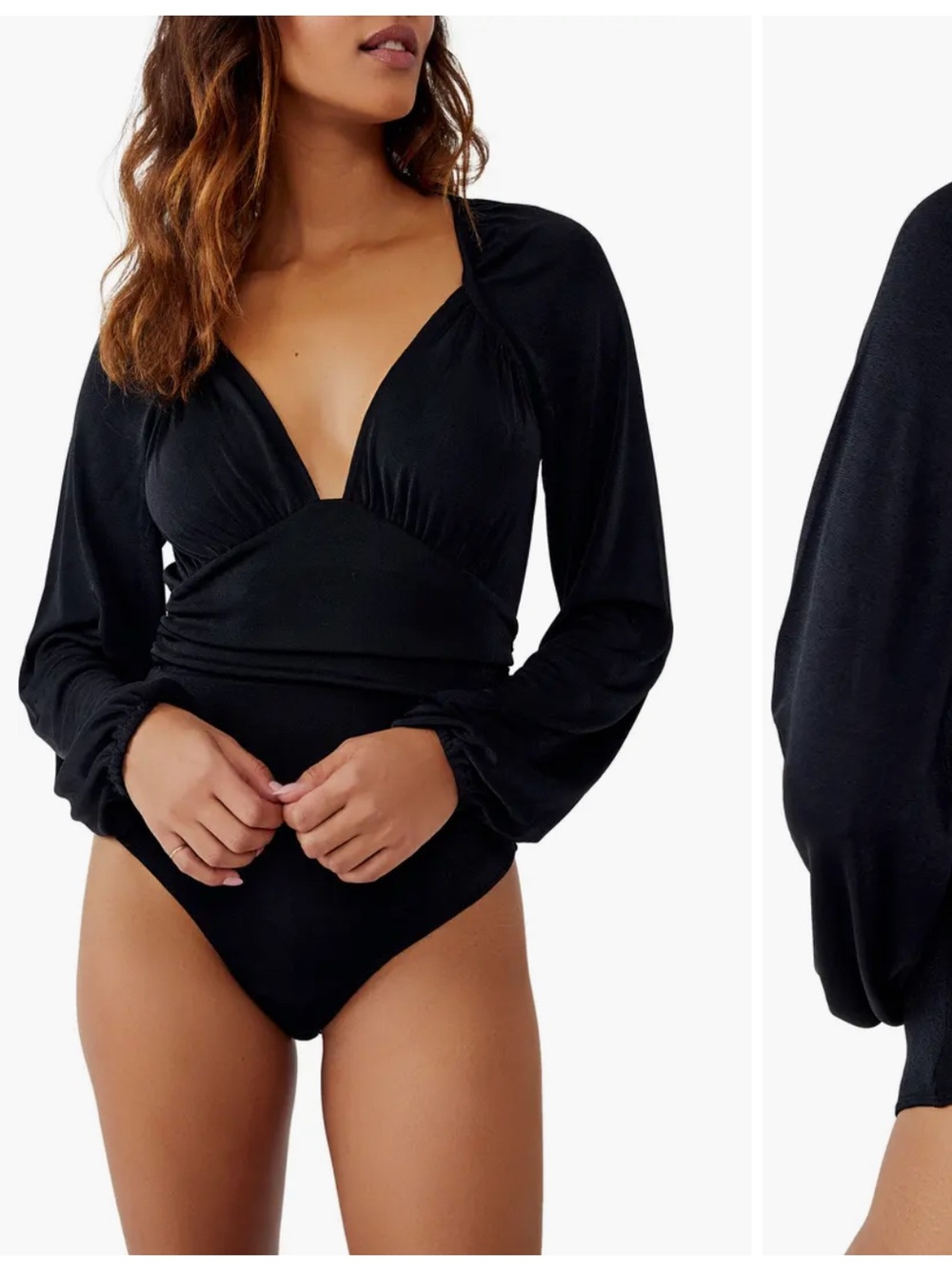 Free People In Your Arms Black Long-Sleeve Plunge Bodysuit